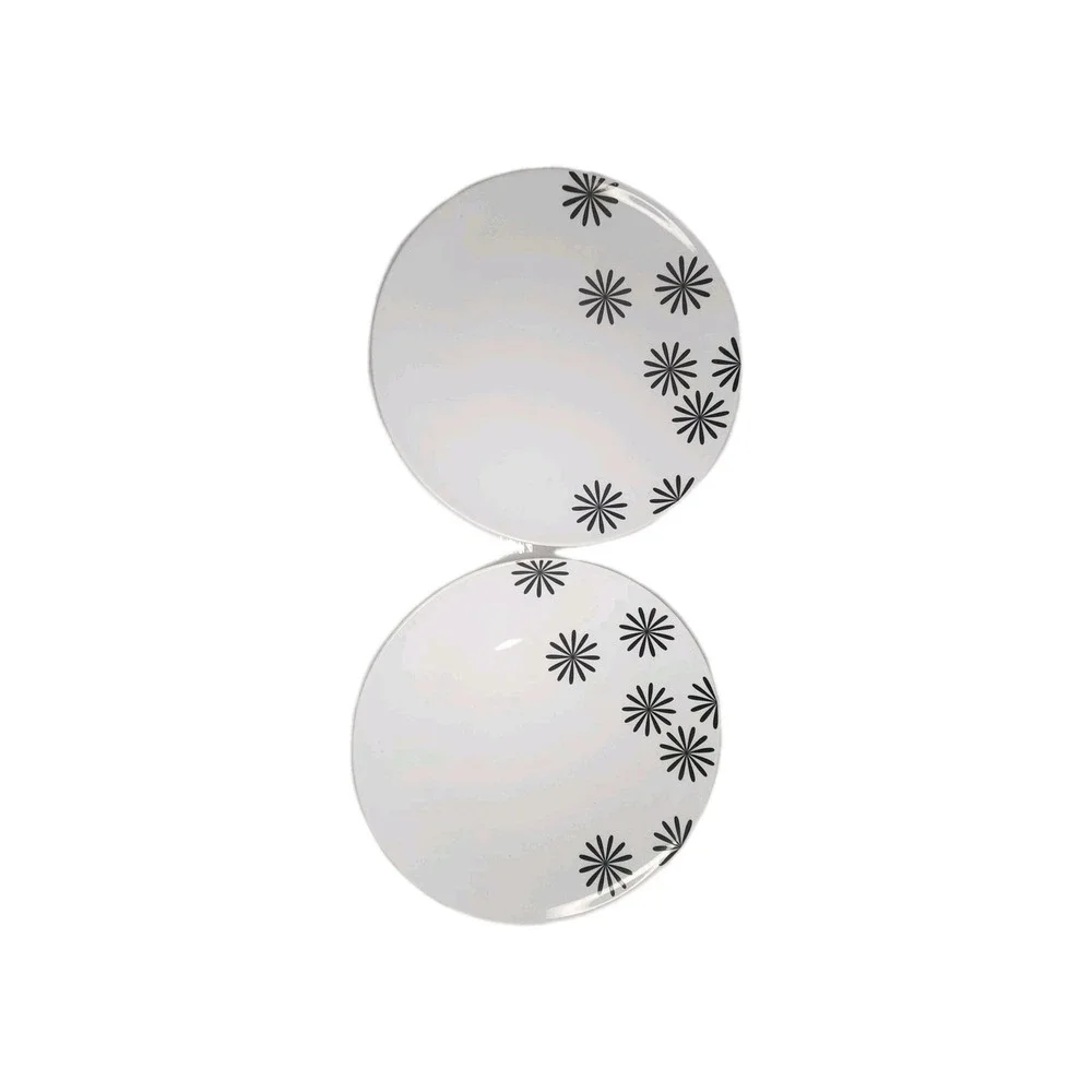 Crate & Barrel Black & White Starburst Flower Dinner Plate Set of‎ 2